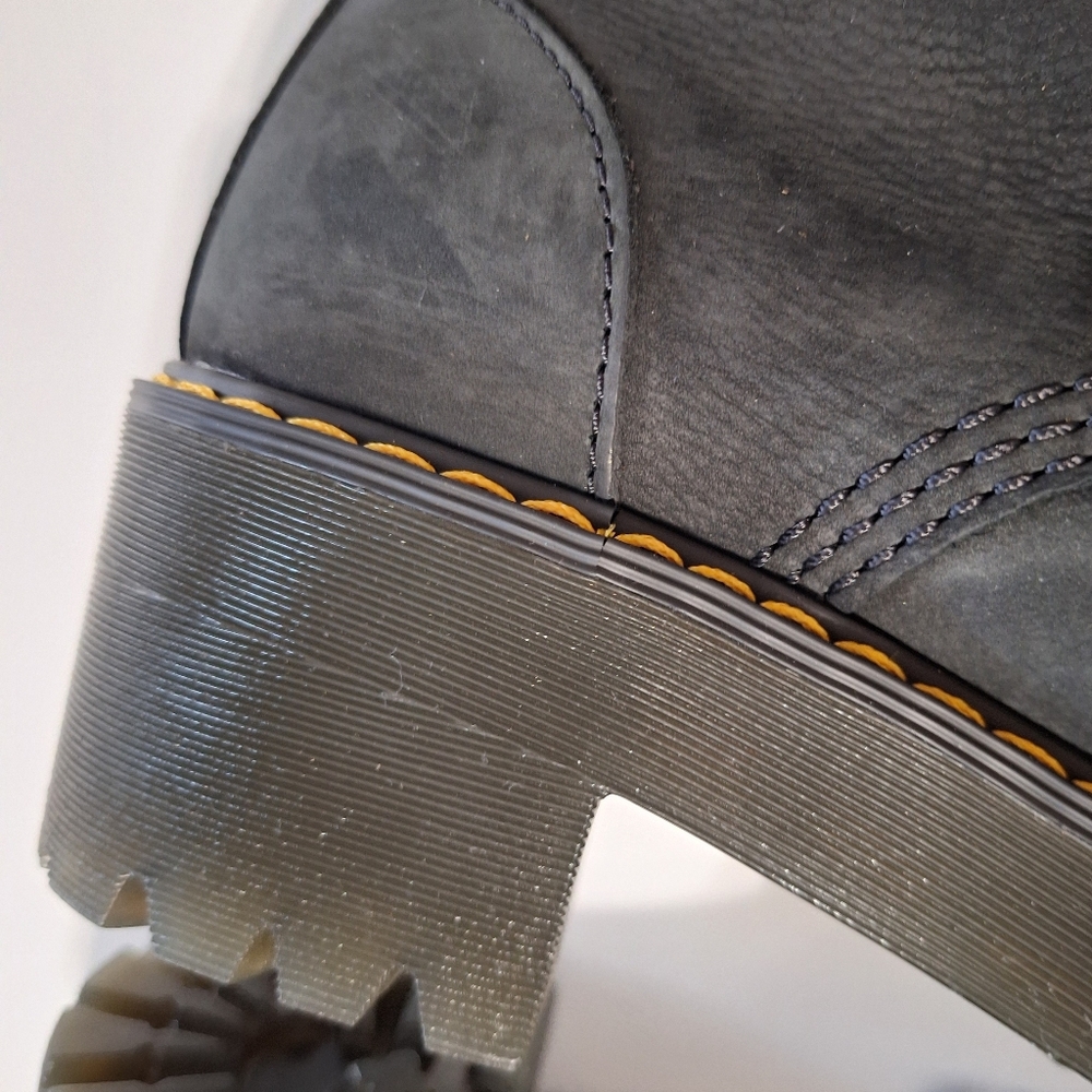 💎NWOB Dr. Martens "Leona" Black Suede Combat Heeled Boots - Picture 12 of 16